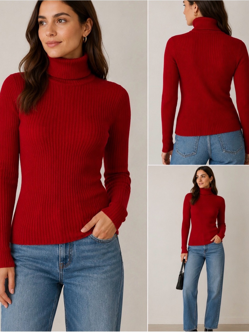 Vintage Christian Dior Red Angora Wool Ribbed Turtleneck Sweater S